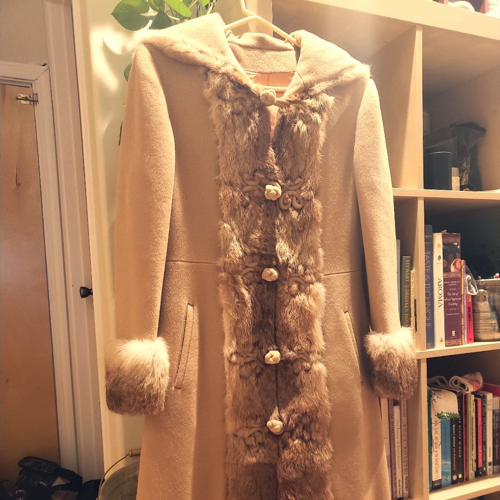 Vintage Camel Wool & Fur Penny Lane Princess Coat